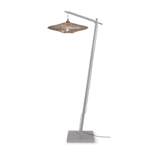 Good&Mojo Vloerlamp Zanzibar L bamboe wit 176cm/kap 55x14cm rotan. wit
